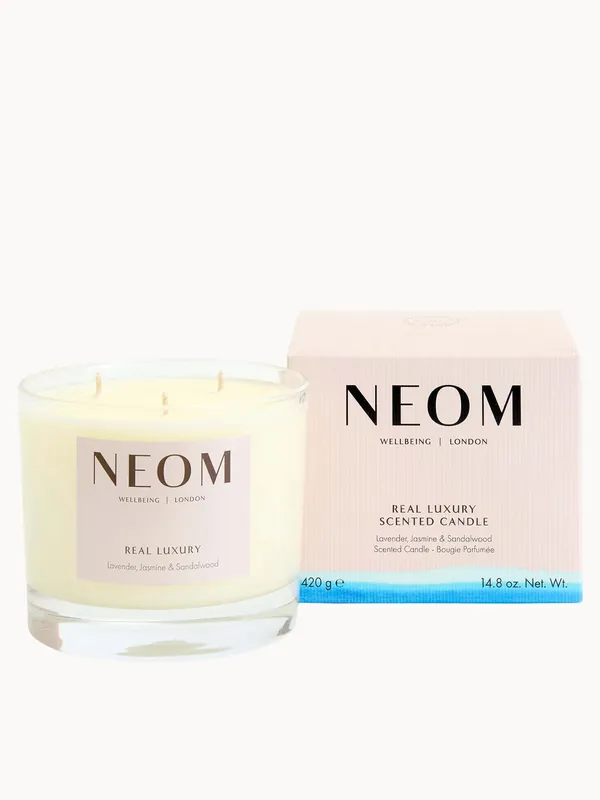 NEOM Wellbeing Real Luxury De-Stress Scented 3 Wick Candle
