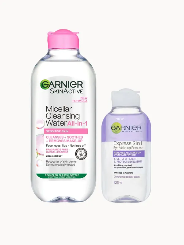 Garnier Face & Eye Cleansing Duo, Micellar Water and Eye Makeup Remover, for Sensitive Skin
