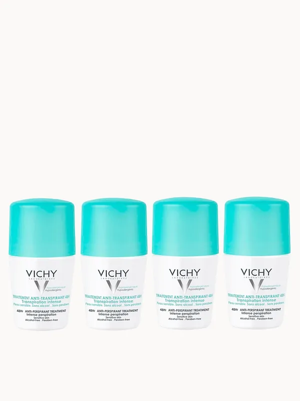 VICHY 48 Hour Intensive Anti-Perspirant Roll-on Deodorant Set for Sensitive Skin 4 x 50ml