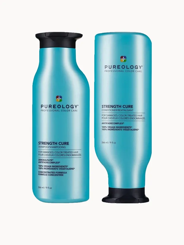 Pureology Strength Cure Shampoo and Conditioner Bundle for Damaged Hair, Sulphate Free for a Gentle Cleanse with Vegan Formulas
