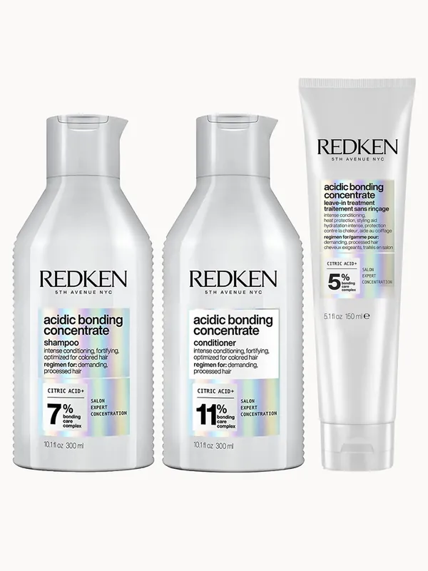 Redken Acidic Bonding Concentrate Shampoo 300ml, Conditioner 300ml and Leave-In Treatment 150ml Bond Repair Bundle