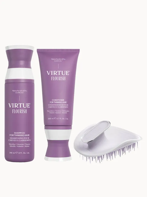 VIRTUE Flourish Shampoo and Conditioner with Manta Brush Bundle - Color Wow