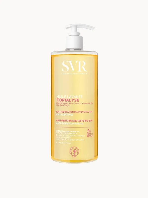 SVR TOPIALYSE 24hr Hydrating Soothing Eczema Face & Body Micellar Shower Oil for Very Dry, Sensitive Skin, All Ages, 1L - SVR Laboratoires
