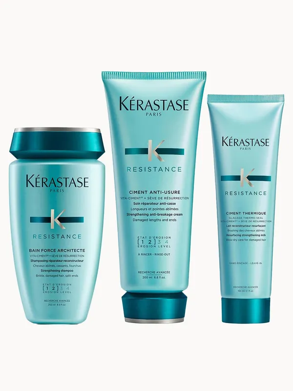 Kérastase Resistance Strengthening Shampoo, Conditioner & Leave-In Treatment for Damaged, Brittle Hair with Vita-Ciment Complex
