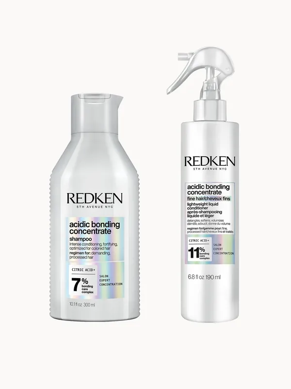 Redken Acidic Bonding Concentrate Shampoo and Lightweight Liquid Conditioner Bond Repair Bundle for Fine Hair