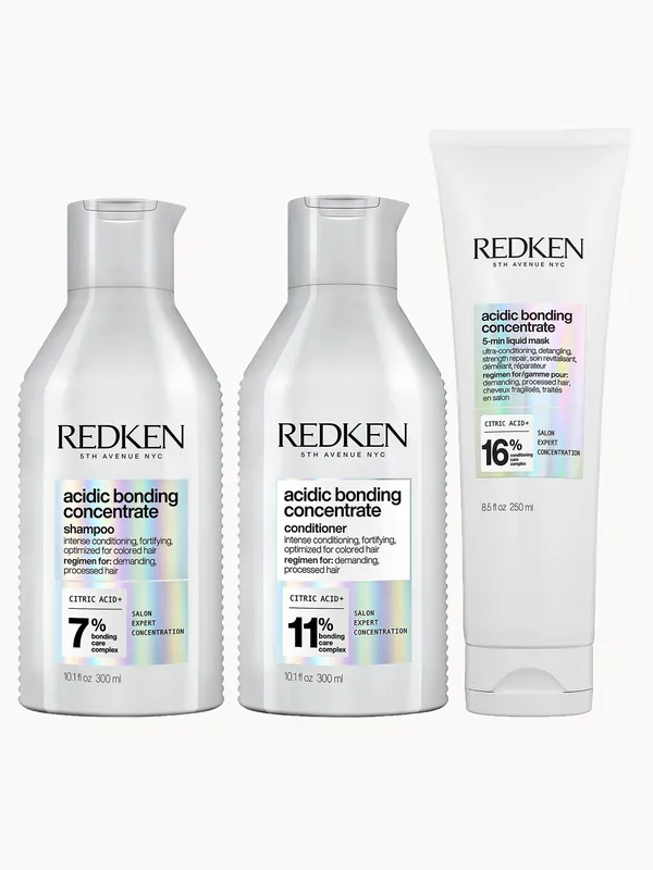 Redken Acidic Bonding Concentrate Shampoo, Conditioner and 5-Minute Liquid Hair Mask Bond Repair Bundle