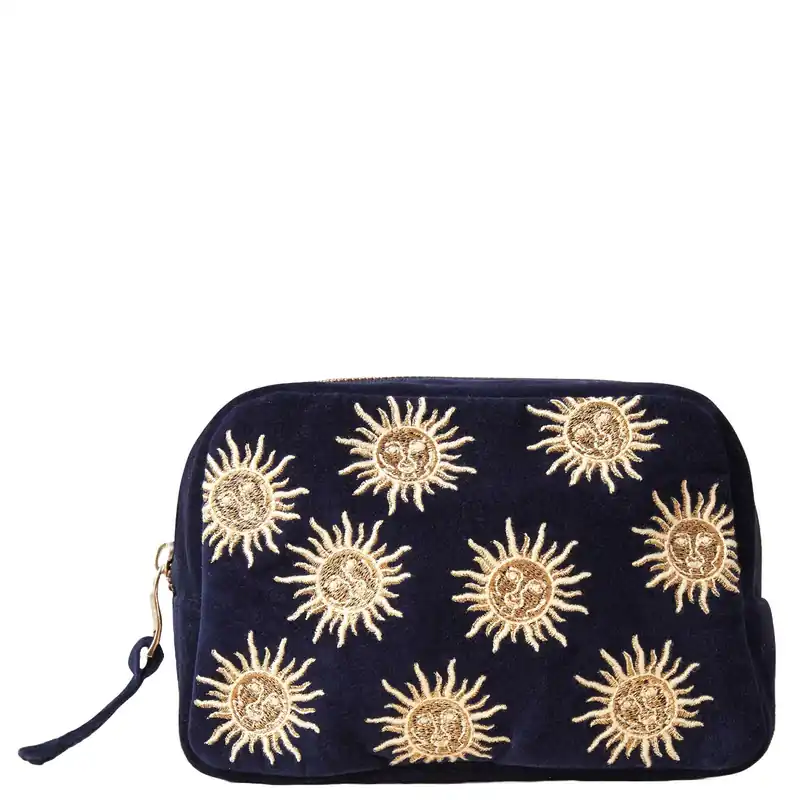Elizabeth Scarlett Sun Goddess Navy Velvet Cosmetics Bag - lookfantastic Beauty Box