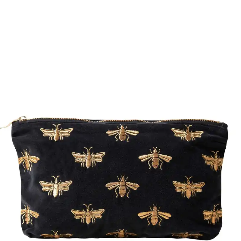 Elizabeth Scarlett Honey Bee Charcoal Velvet Everyday Pouch