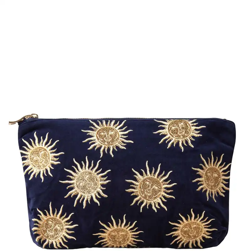Elizabeth Scarlett Sun Goddess Navy Velvet Everyday Pouch - YSL