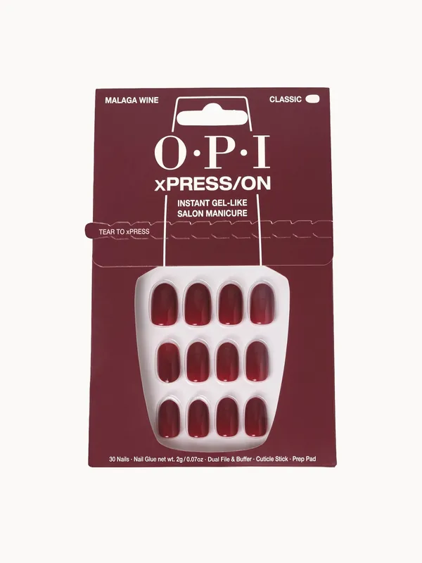 OPI xPRESS/ON Dark Red Press On Nails Gel-Like Salon Manicure - Malaga Wine