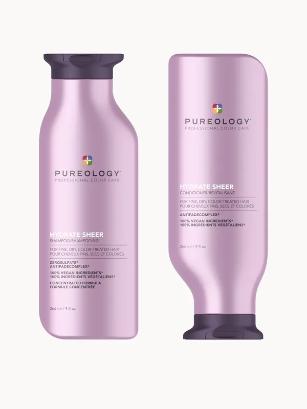 Pureology Hydrate Sheer Shampoo and Conditioner Bundle for Fine, Dry Hair, Sulphate Free for a Gentle Cleanse