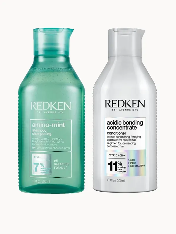 Redken Amino Mint Scalp Cleansing for Greasy Hair Shampoo and Acidic Bonding Concentrate Conditioner Bundle