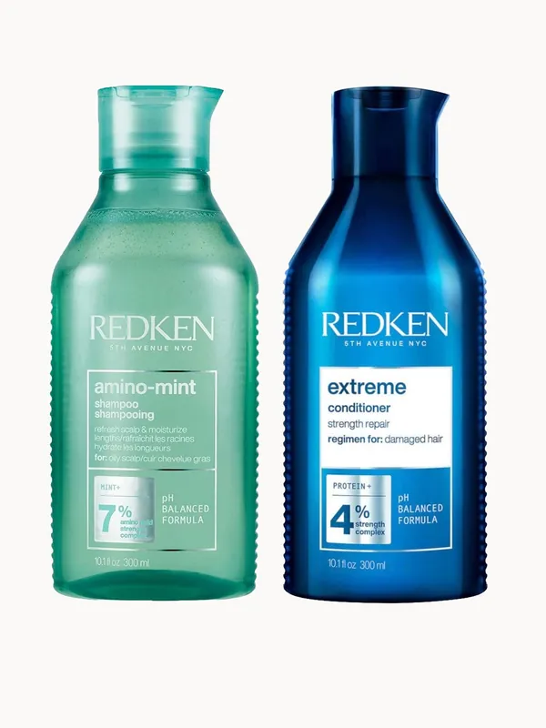 Redken Amino Mint Scalp Cleansing for Greasy Hair Shampoo and Extreme Damage Repair Conditioner Bundle