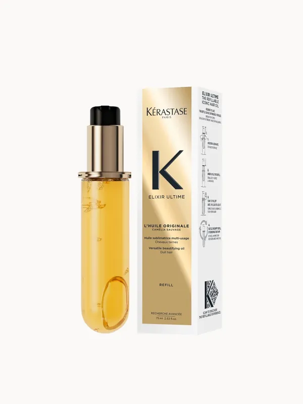 Kérastase Elixir Ultime Hair Oil L'Huile Originale Refill Capsule, For All Hair Types with Argan Oil & Heat Protection 75ml - Kerastase