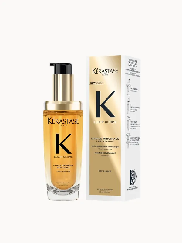 Kérastase Elixir Ultime Hair Oil L'Huile Originale Refillable, For All Hair Types with Argan Oil & Heat Protection 75ml - Kerastase
