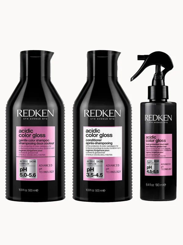 Redken Acidic Color Gloss Sulphate-Free Shampoo and Conditioner 500ml and Heat Protection Leave-in Treatment 190ml Bundle
