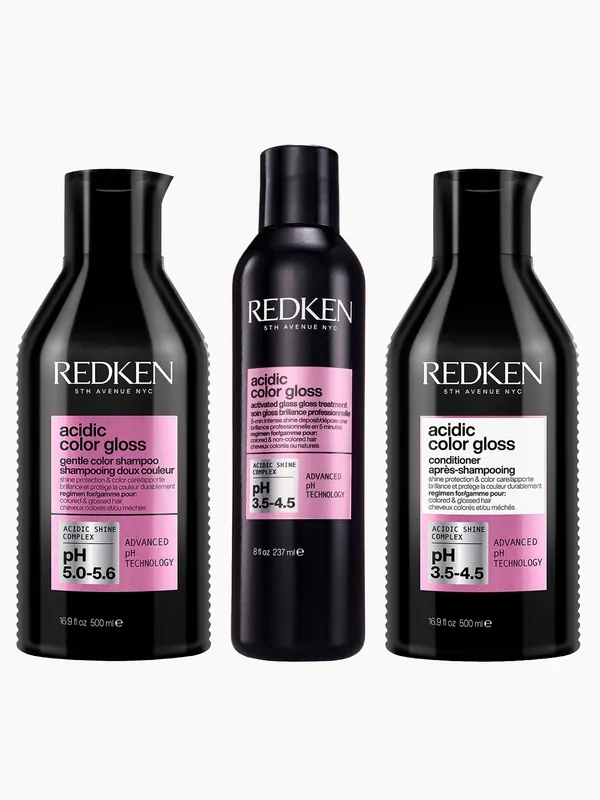 Redken Acidic Color Gloss Sulphate-Free Shampoo 500ml, Activated Glass Gloss Treatment 237ml and Conditioner 500ml Bundle