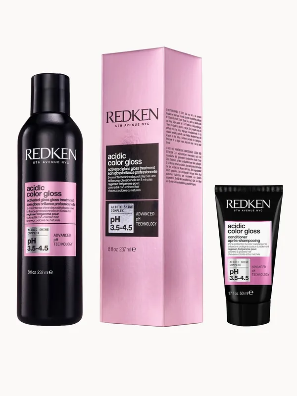Redken Acidic Color Gloss Activated Glass Gloss Treatment 237ml and Conditioner Mini 50ml, Glass-Like Shine (Worth £36.78)