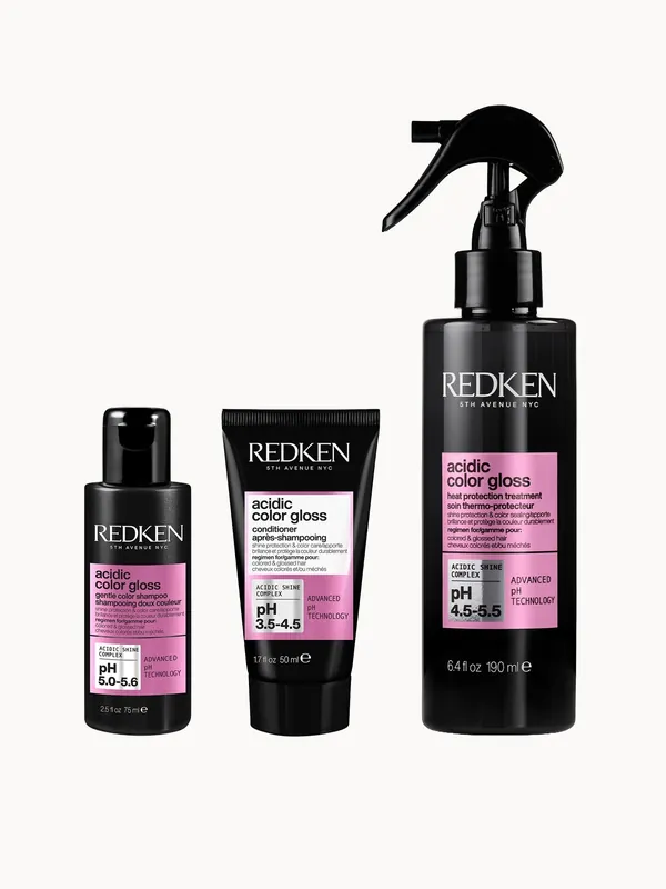 Redken Acidic Color Gloss Shampoo Mini 75ml, Conditioner Mini 50ml and Heat Protection Treatment 190ml