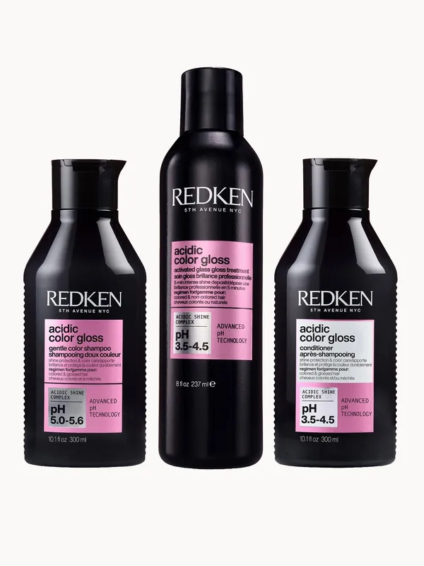Redken Acidic Color Gloss Shampoo 300ml, Activated Glass Gloss Treatment 237ml and Conditioner 300ml