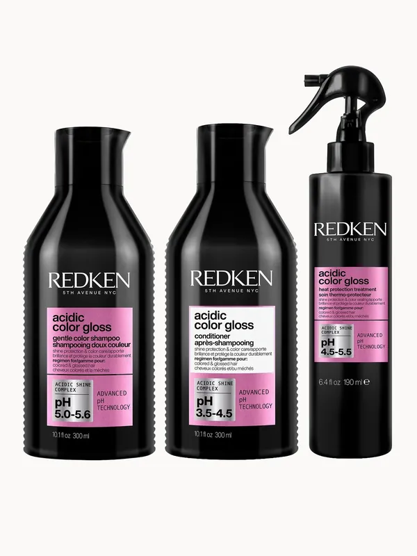 Redken Acidic Color Gloss Shampoo, Conditioner 300ml and Heat Protection Treatment 190ml Bundle