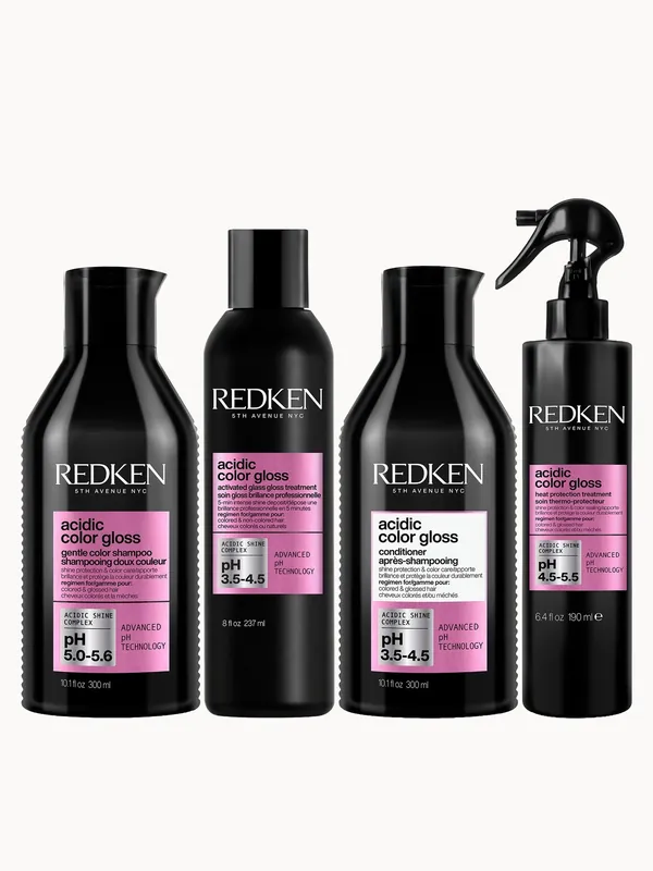 Redken Acidic Color Gloss Shampoo 300ml, Glass Gloss Treatment 237ml, Conditioner 300ml & Leave-in Treatment 190ml