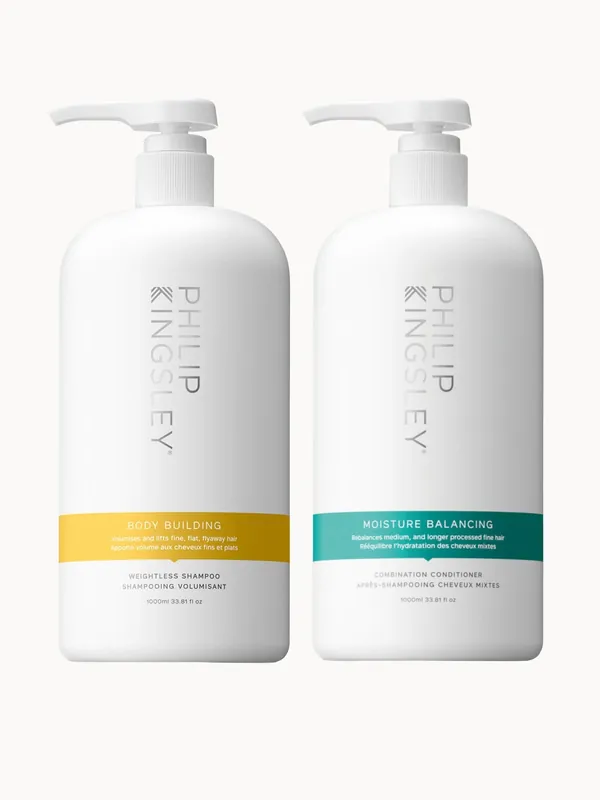 Philip Kingsley Body Building Shampoo 1000ml and Moisture Balancing Conditioner 1000ml Duo