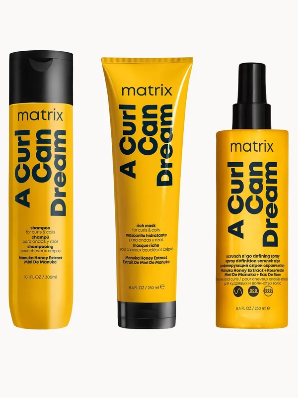 Matrix A Curl Can Dream Shampoo Hair Mask and Scrunch 'N' Go Defining Spray for Wavy and Curly Hair