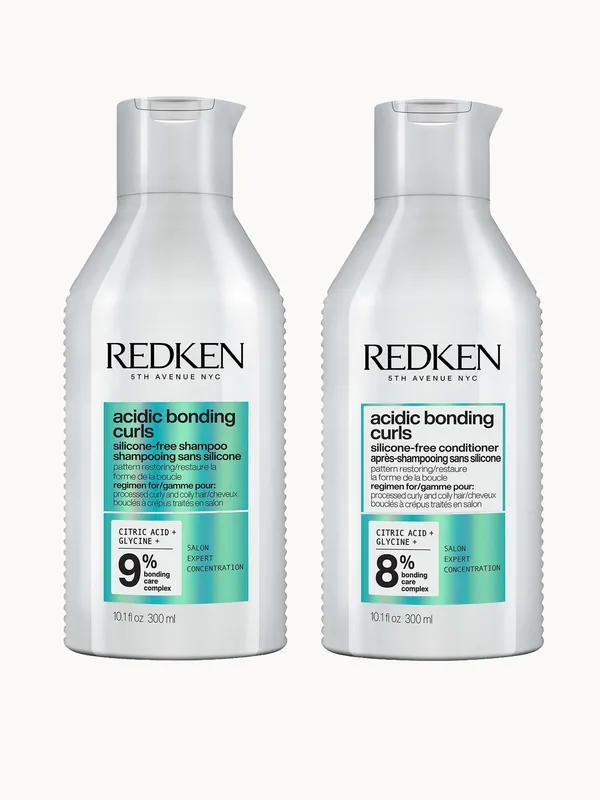 Redken Acidic Bonding Curls Shampoo 300ml and Conditioner 300ml Bundle for Damaged Curly & Coily Hair, Curl Defining