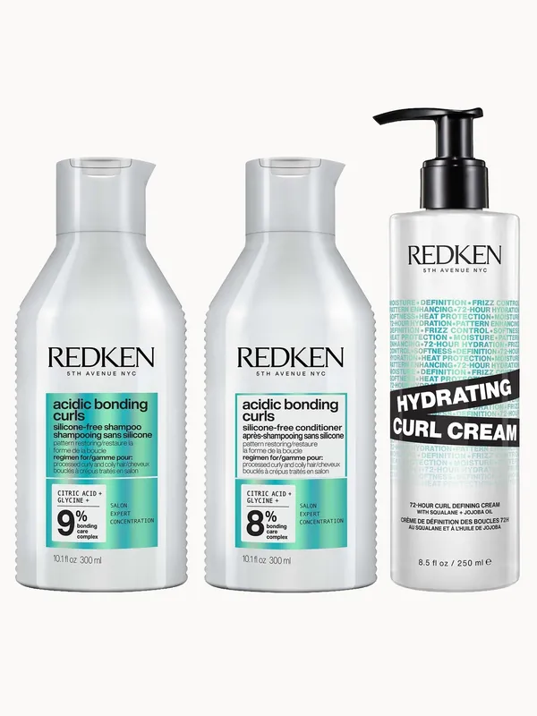Redken Acidic Bonding Curls Shampoo, Conditioner and Hydrating Curl Cream Bundle for Damaged Curly & Coily Hair