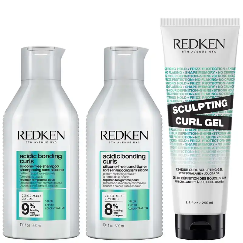 Redken Acidic Bonding Curls Shampoo Conditioner and Sculpting Curl Gel Bonding Care Bundle for Curls and Coils