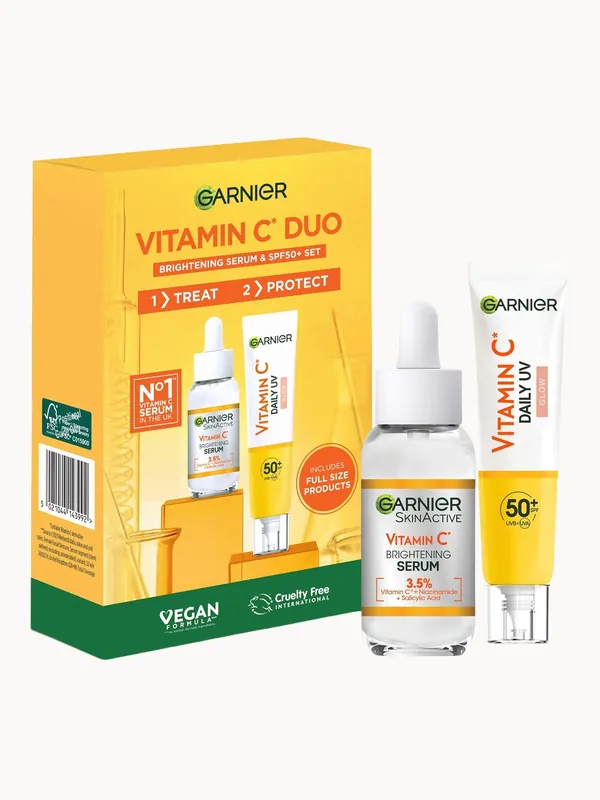 Garnier Vitamin C Brightening Serum & Glow UV Fluid SPF 50+ Face Duo Set - PIXI