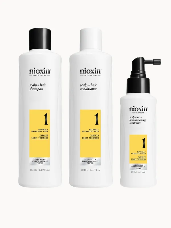 NIOXIN Scalp and Hair Thickening System 1 for Natural Hair with Light Thinning Trial Kit