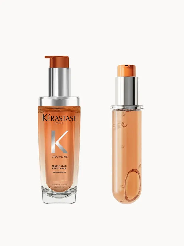 Kérastase Discipline L’Huile Oleo-Relax Refillable Hair Oil 75ml and Refill Duo for Voluminous and Unruly Hair