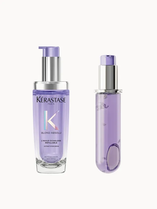 Kérastase Blond Absolu L’Huile Cicagloss Refillable Hair Oil 75ml and Refill Capsule Duo for Blonde or Lightened Hair - Kerastase