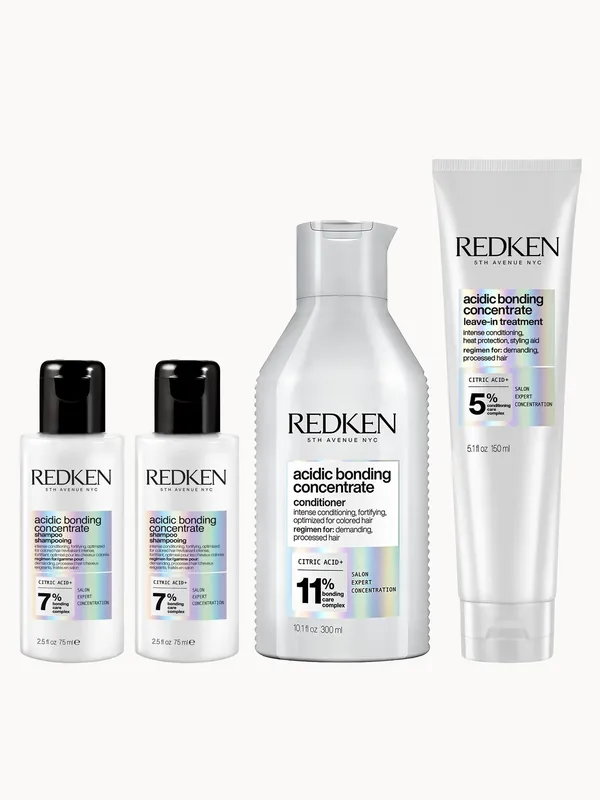 Redken Acidic Bonding Concentrate 2x Mini Shampoo 75ml, Conditioner 300ml and Leave-In Treatment 150ml Bundle (Worth £64.25)