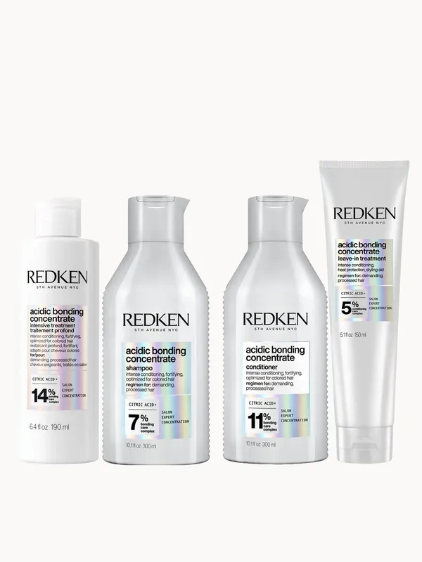 Redken Acidic Bonding Concentrate Pre-Treatment 190ml, Shampoo and Conditioner 300ml, and Leave-in Treatment 150ml Bundle