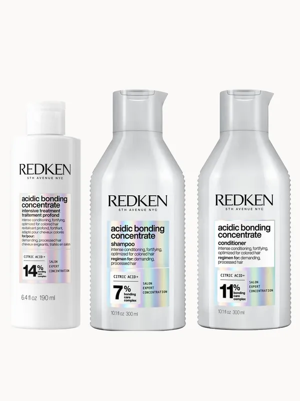 Redken Acidic Bonding Concentrate Pre-Treatment 190ml, Shampoo and Conditioner 300ml Bundle for Damaged Hair Bundle