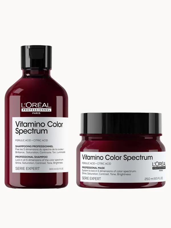 L'Oréal Professionnel Vitamino Color Spectrum Shampoo 300ml and Rinse Off Hair Mask 250ml Bundle for Coloured Hair