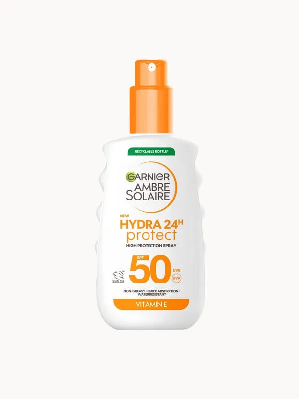 Garnier Ambre Solaire SPF 50 Hydra 24 Hour Protect High Protection UVB & UVA Hydrating Sun Cream Spray 150ml
