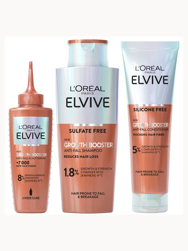 L'Oréal Paris Elvive Growth Booster, Anti-Fall and Hair Thickening, Full Routine Bundle
