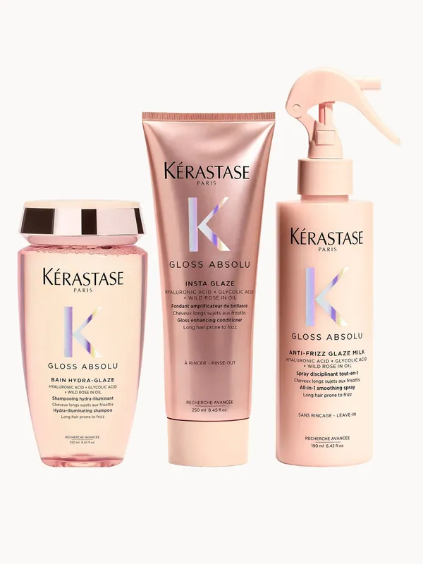 Kérastase Gloss Absolu Shampoo, Conditioner and Treatment Spray Trio, with Glycolic Acid, Hyaluronic Acid and Wild Rose - Kerastase