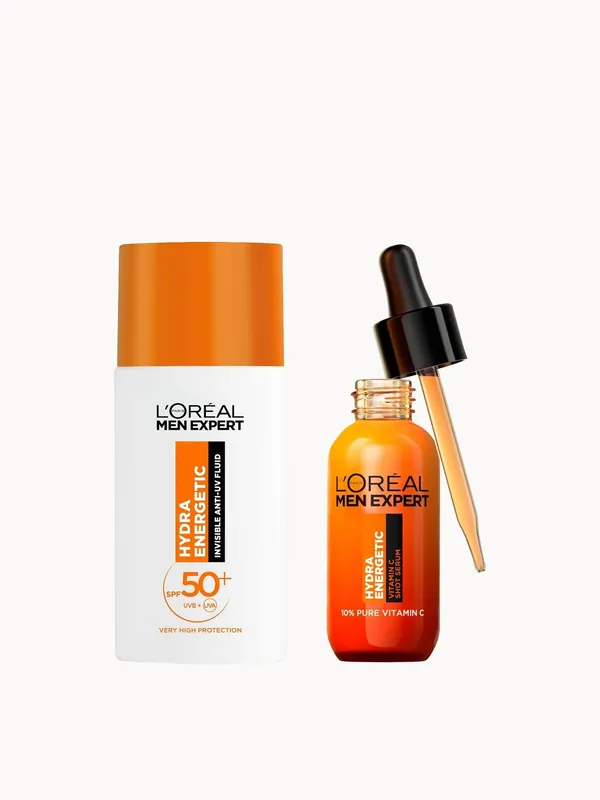 L'Oréal Paris Men Expert Hydra Energetic Vitamin C Serum & SPF50+ Invisible Fluid Bundle