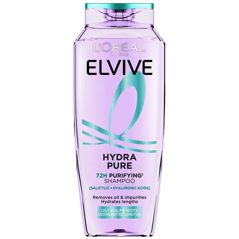 L’Oréal Paris Elvive Hydra Pure 72H Purifying Shampoo with Hyaluronic & Salicylic Acids for Oily Scalp & Dehydrated Lengths 500ml - L'Oréal Paris