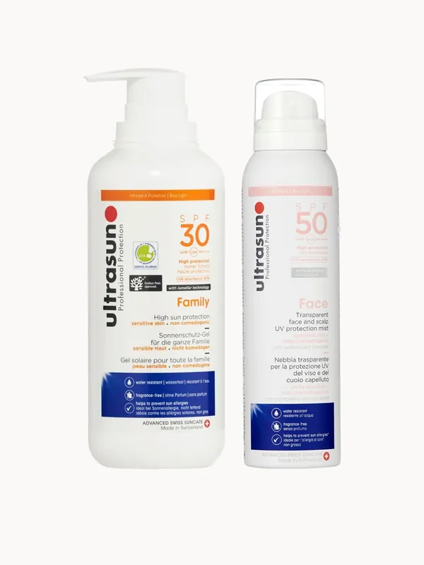Ultrasun Family SPF 30 400ml and Ultrasun UV Face & Scalp Mist SPF50 150ml Bundle