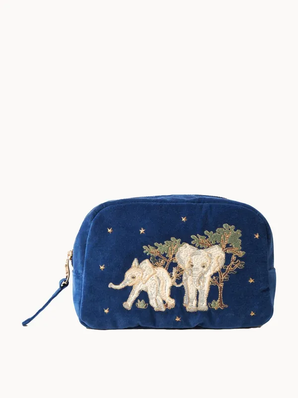 Elizabeth Scarlett Baby Elephant Conservation Navy Velvet Makeup Bag - Real Techniques