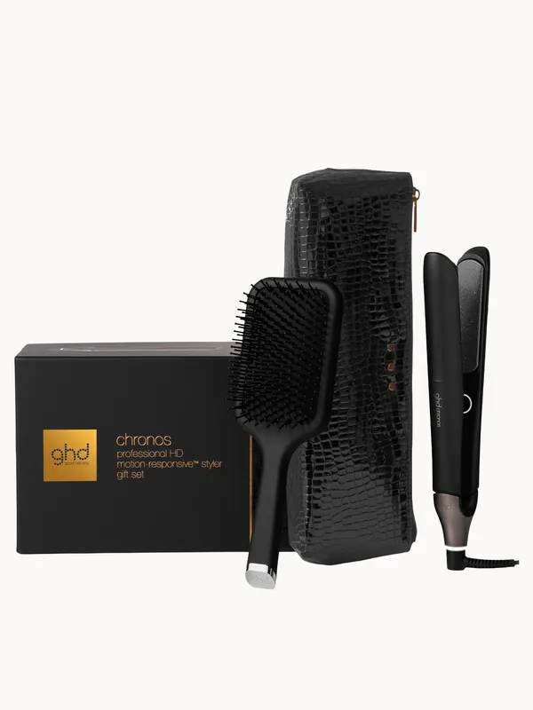 ghd Chronos Styler gift set with paddle brush and styler bag