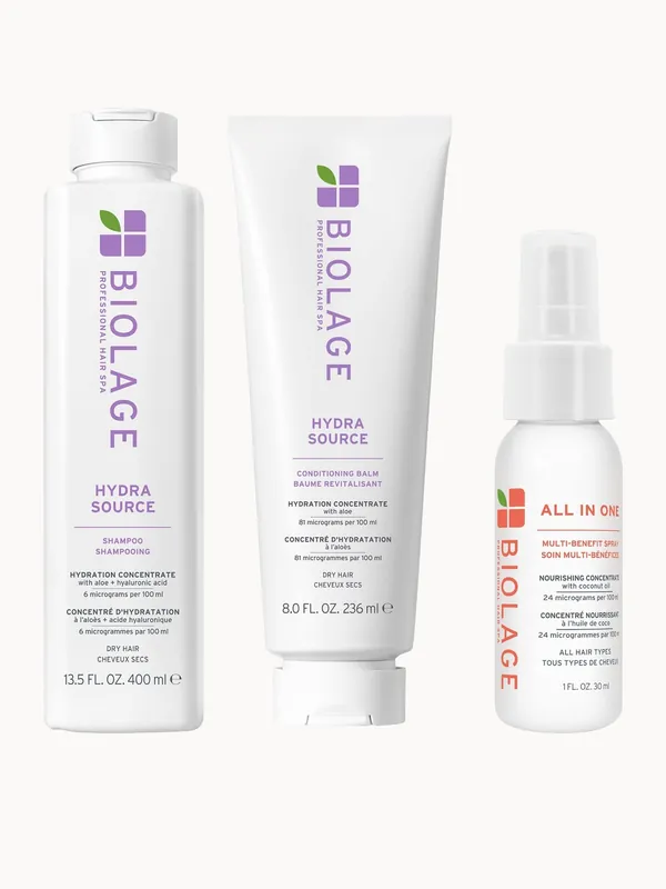 Biolage Hydra Source Shampoo 400ml and Conditioner 236ml and Mini All-In-One Spray 45ml