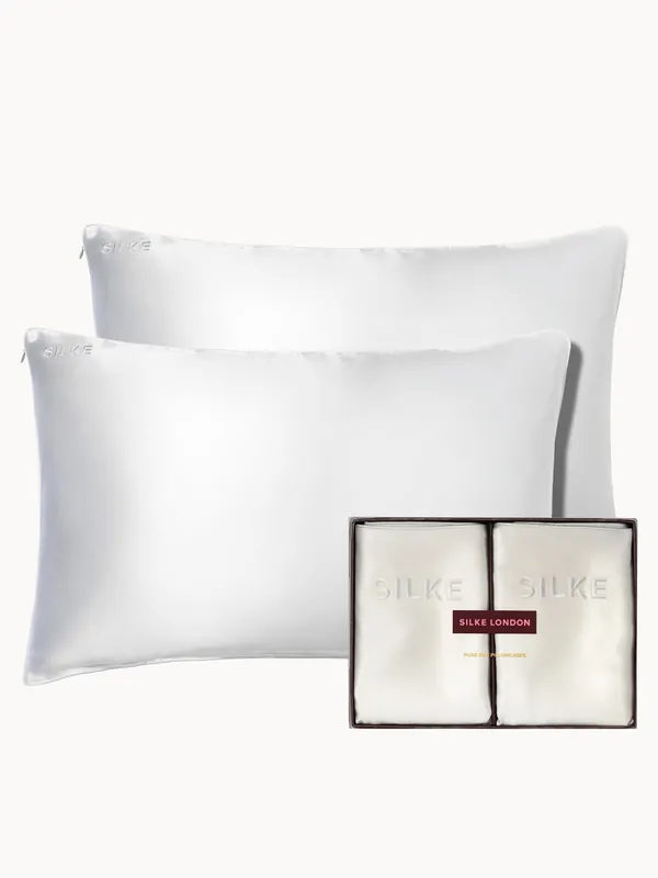 SILKE Silk Pillowcase Duo - Queen - White (Worth £170)