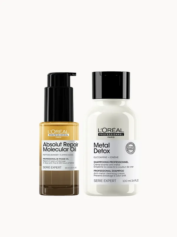 L'Oréal Professionnel Mini Protect & Repair Set: Metal Detox Clarifying Shampoo 100ml & Absolut Repair Molecular Hair Oil